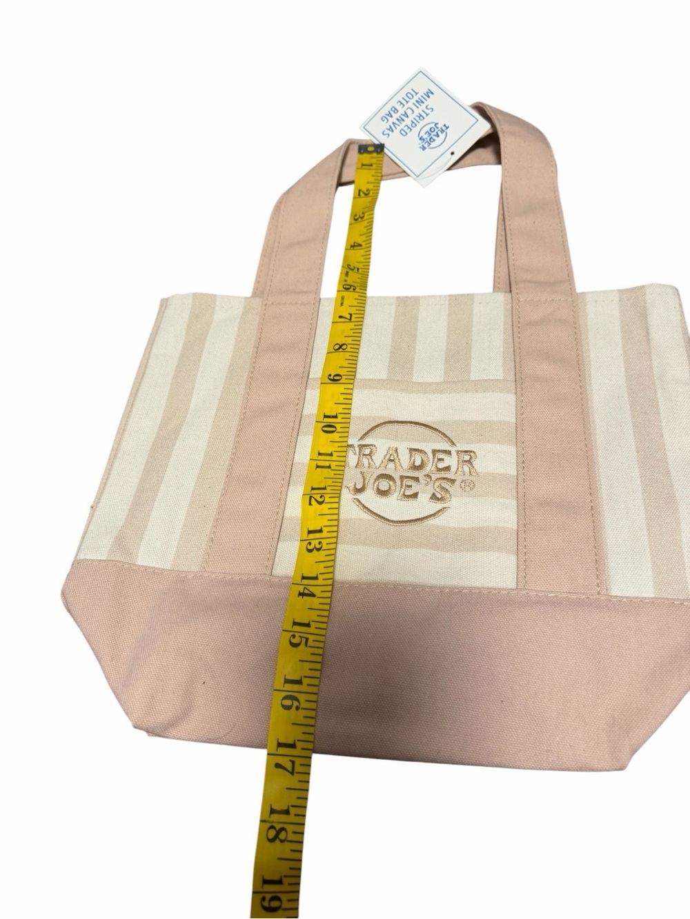 Trader Joe’s Light Brown and White Stripe Canvas Tote Bag - Picture 3 of 3